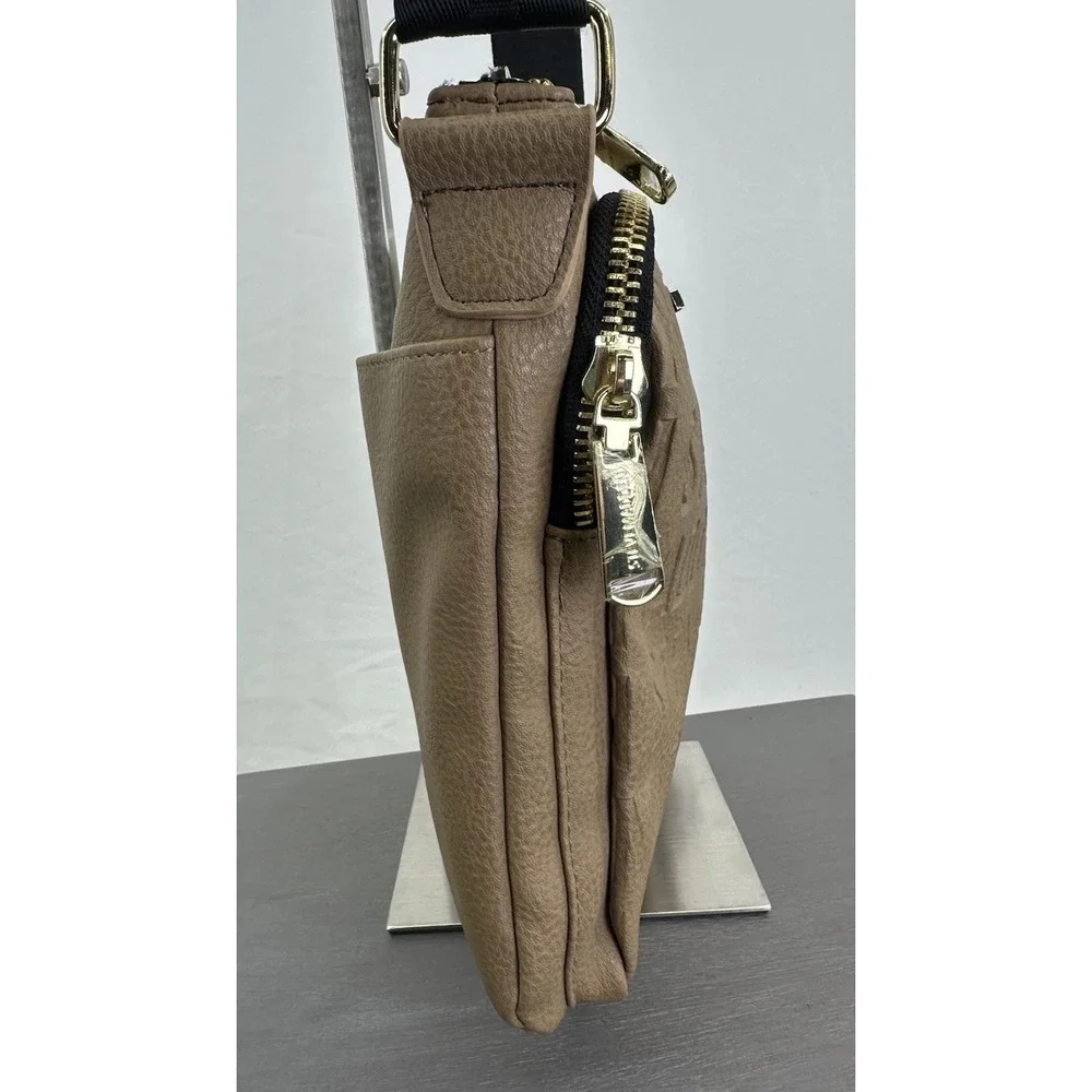 Steve Madden Tan Satchel Crossbody Purse Spell Out Black Gold 9x9‎ Brown
